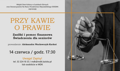 Informacje o spotkaniu. Zdjęcie dłoni trzymającej wagę Temidy