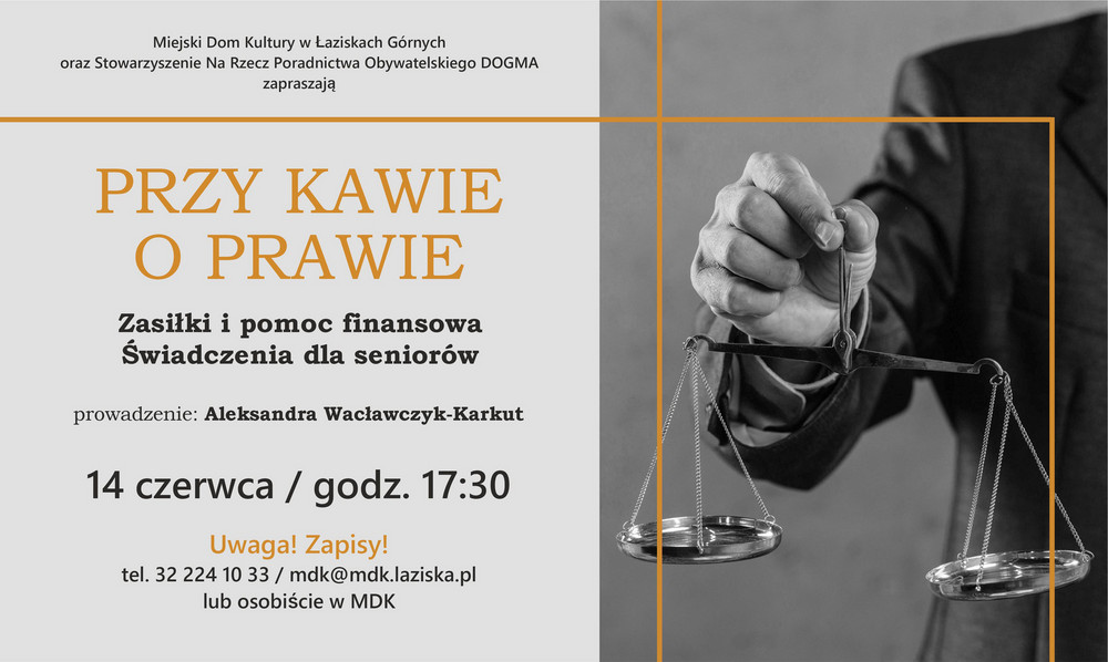 Informacje o spotkaniu. Zdjęcie dłoni trzymającej wagę Temidy