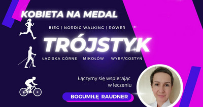 Grafika z hasłem "kobieta na medal" . Informację dla kogo organizowana jest akcja.