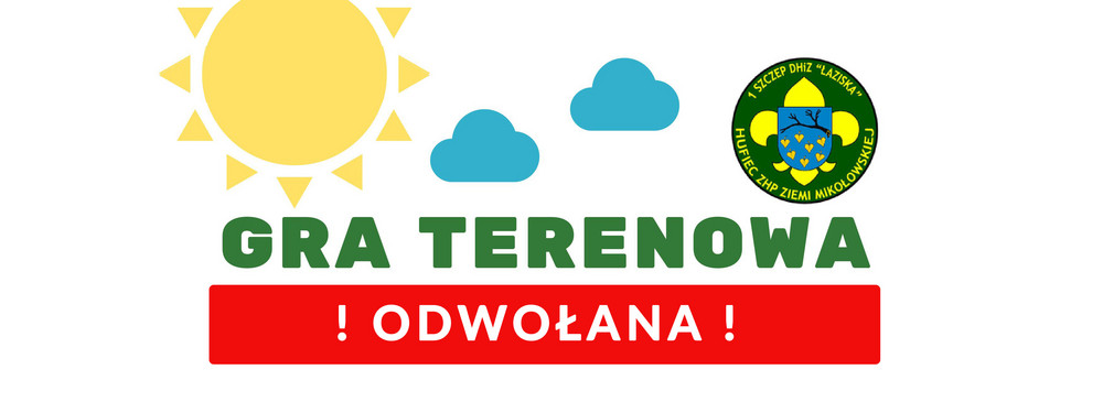 Na grafice umieszczone słońce, chmury, logo organizatora oraz informacja o odwołaniu.
