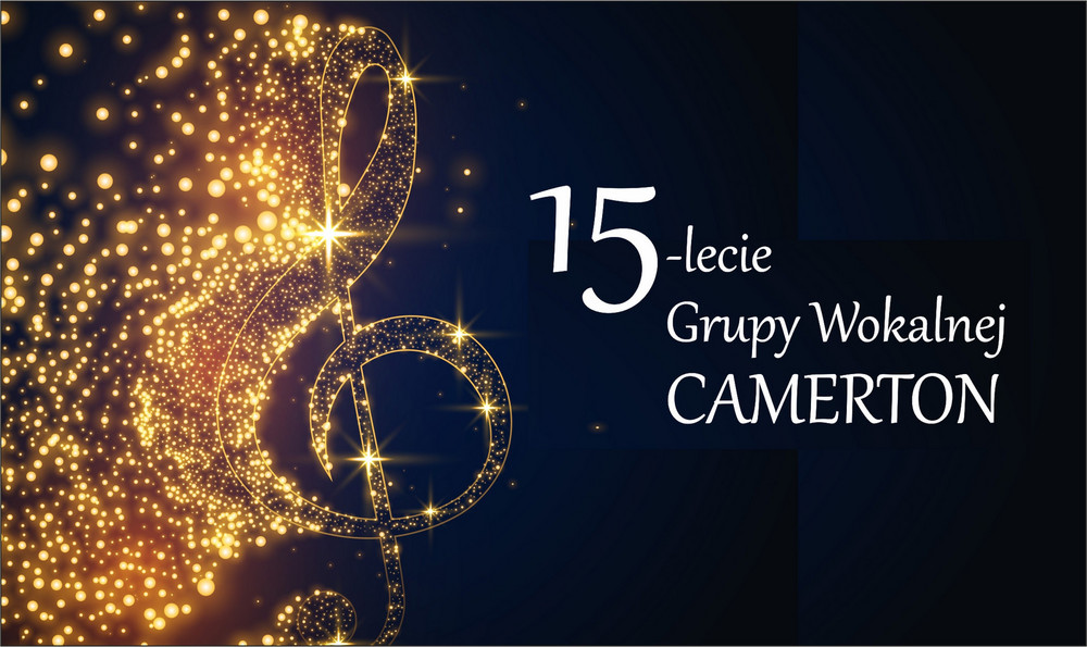 Roziskorzony, pozłacany klucz wiolinowy na granatowym tle, tytuł wydarzenia.