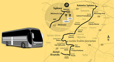 Grafika z trasą nowej linii autobusu. Autobus 