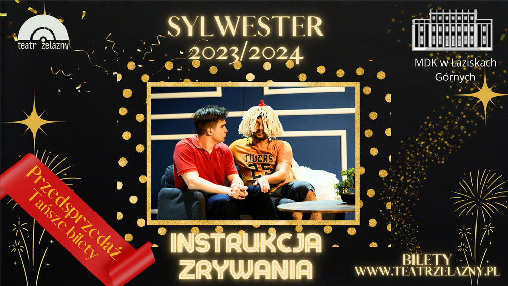 Zdjęcie z przedstawienia. Informację o wydarzeniu. Logotypy.