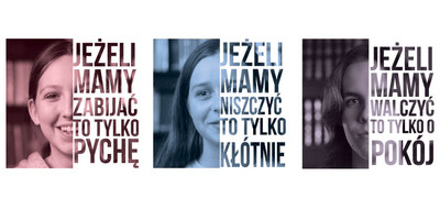 Zdjęcia młodzieży. Hasła dotyczące pokoju.