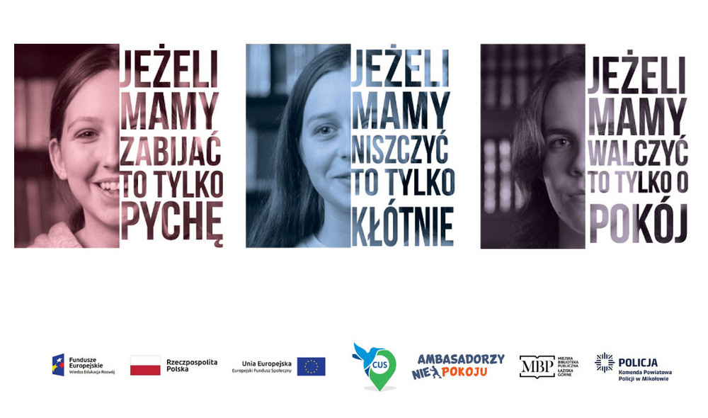 Zdjęcia młodzieży z wybranymi hasłami z przedstawionego filmu poniżej. Logotypy organizatorów.