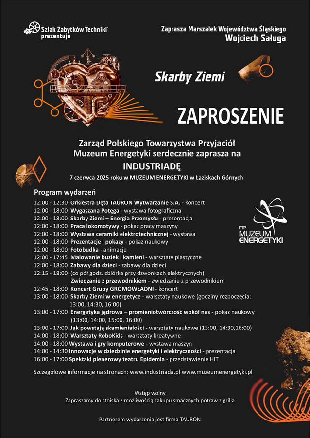 Zaproszenie na INDUSTRADĘ - Zarząd Polskiego Towarzystwa Przyjaciół Muzeum Energetyki serdecznie zaprasza na INDUSTRIADE w sobotę, 7 czerwca 2025 r. w Muzeum Energetyki w Łaziskach Górnych; wstęp wolny; program i szczegóły w treści artykułu