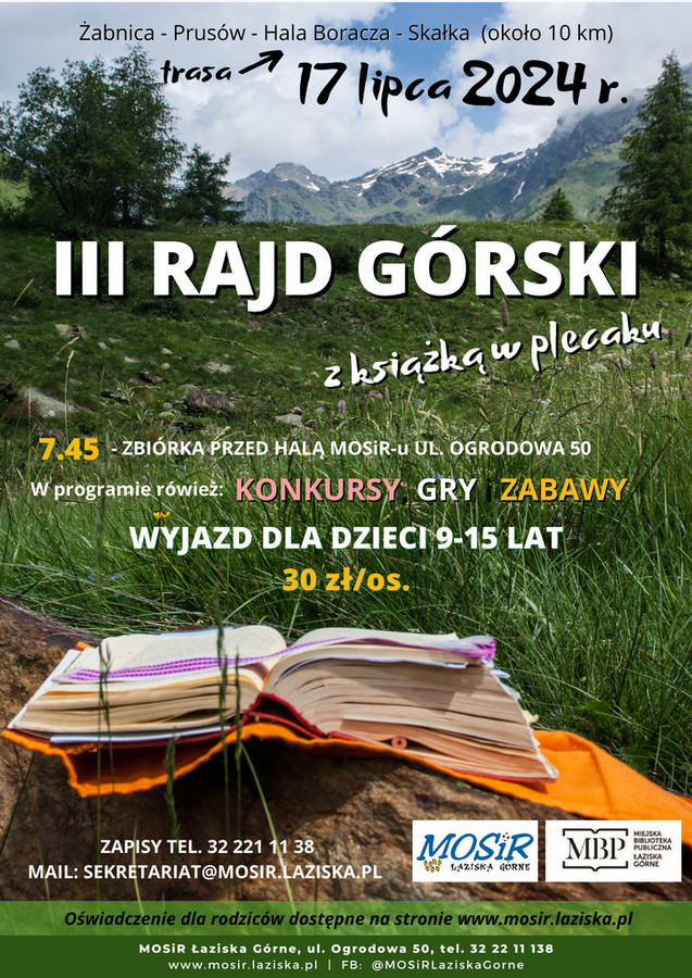 Plakat ze szczegółami wydarzenia. W tle krajobraz górski. Na pierwszym planie otwarta książka.