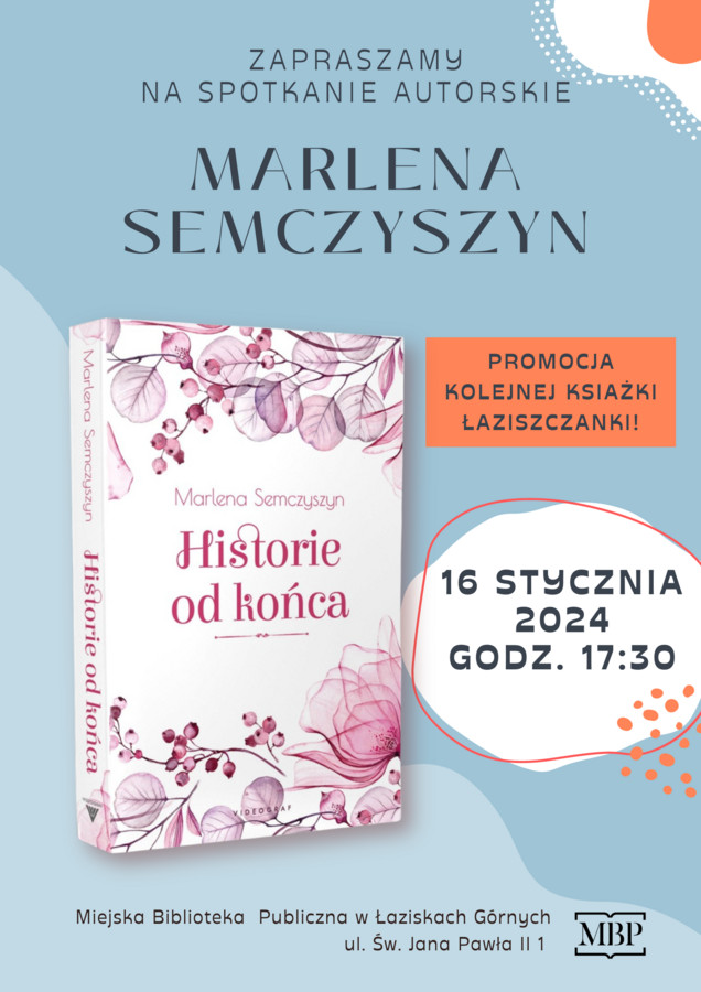 Okładka książki. Szczegóły dotyczące wydarzenia. Logotyp organizatora.