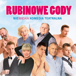 Plakat ze zdjęciem aktorów. Tytuł spektaklu.