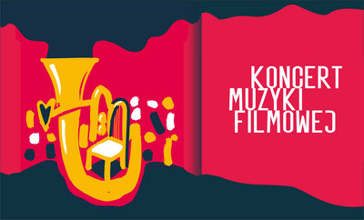 Grafika: instrument muzyczny tuba, krzesło. 