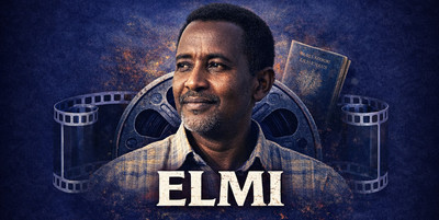 Plakat promujący wydarzenie filmowe. Na granatowym tle widnieje portret mężczyzny patrzącego w bok, na tle motywów filmowych (taśma filmowa, projektor) oraz książki. U góry napis: „Czas na dokument w MDK 2026”. Na środku duży tytuł: „ELMI”. Poniżej informacje: „24 marzec · godz. 18:30, Sala widowiskowa MDK, Wstęp wolny”.