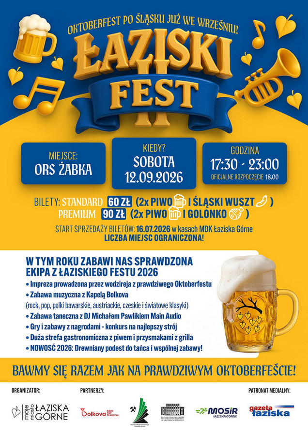 Plakat promujący II Łaziski Fest. Informacje dotyczące wydarzenia w treści artykułu.
