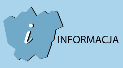 Grafika na jasno niebieskim tle kontur miasta Łaziska Górne, w konturze został umieszczony biała litera i, obok konturu umieszczono napis: Informacja.