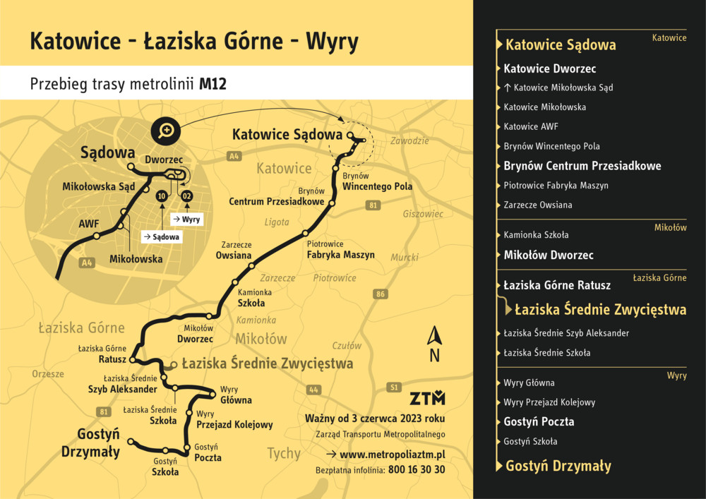 Grafika z trasą nowej linii autobusu. Wyszczególnione przystanki z trasy.