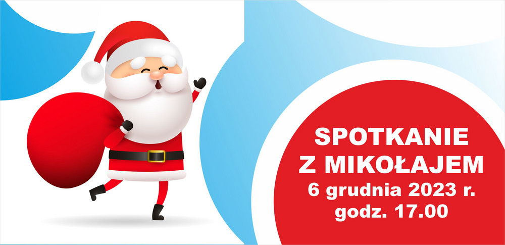 Grafika z Mikołajem i informacjami o spotkaniu