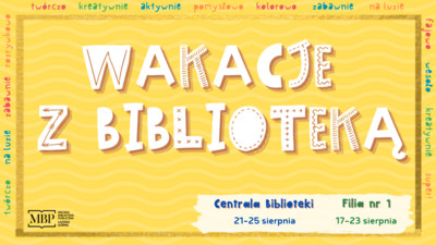 Grafika z napisem wakacje z biblioteką