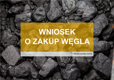 Grafika z bryłami węgla z napisem: wniosek o zakup węgla