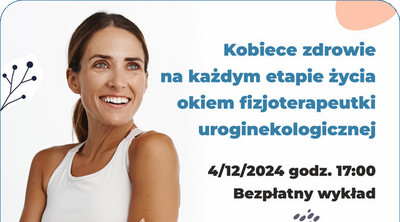 Plakat wydarzenia Zdrowie kobiety - prelekcja w MDK Łaziska Górne; zdjęcie kobiety, kwiaty; szczegóły w treści artykułu