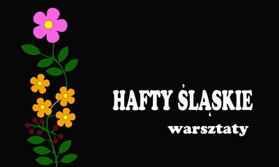 Grafika kwiatów. Tytuł wydarzenia.