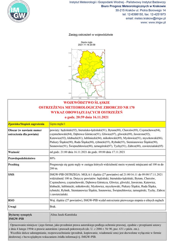 Tabela - Ostrzeżenie meteorologiczne