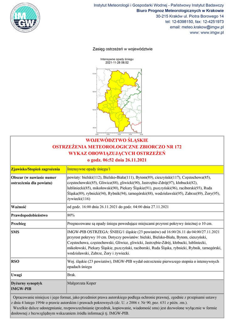 Tabelka - Ostrzeżenie meteorologiczne 