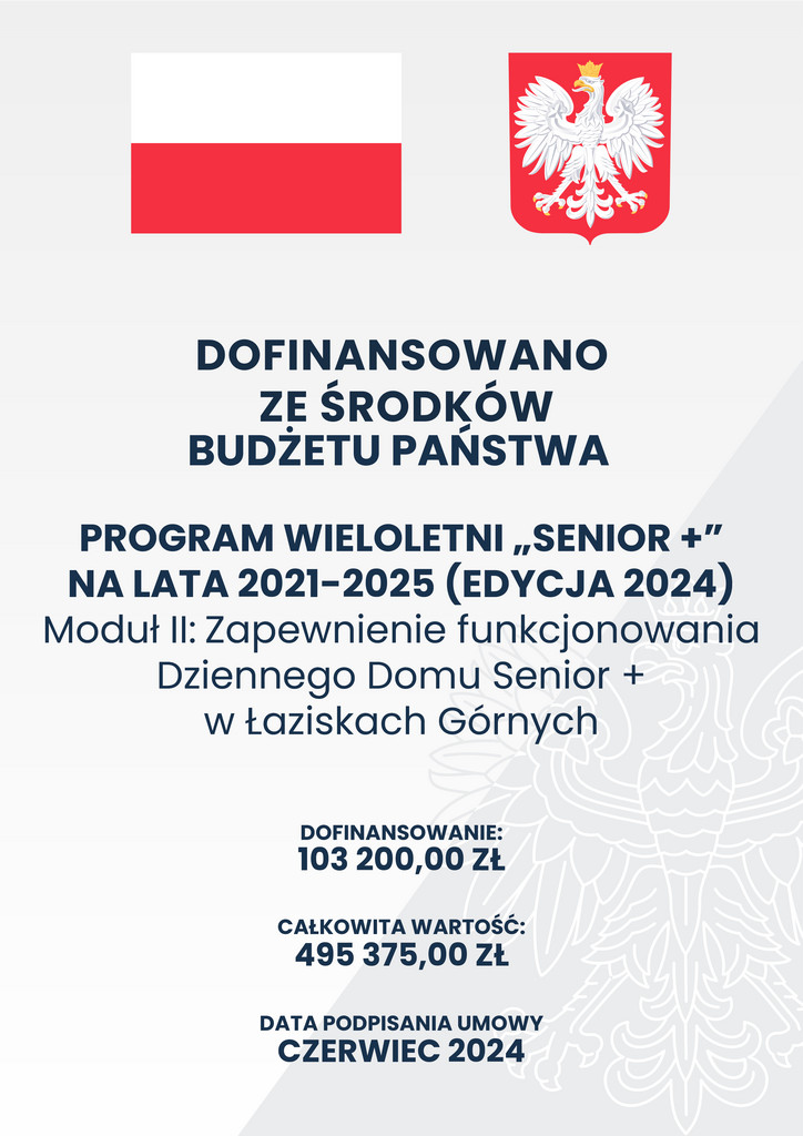 Plakat z informacjami dotyczącymi dofinansowania.