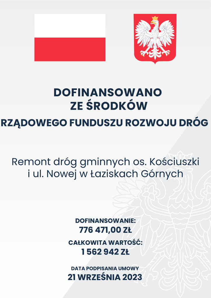 Plakat rządowy z informacjami o dofinansowaniu