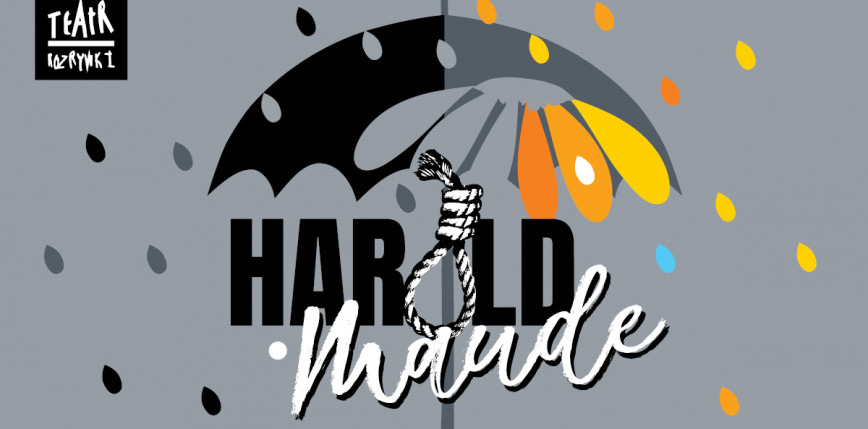 Grafika z parasolką. z nazwą sztuki. Logo teatru rozrywki.