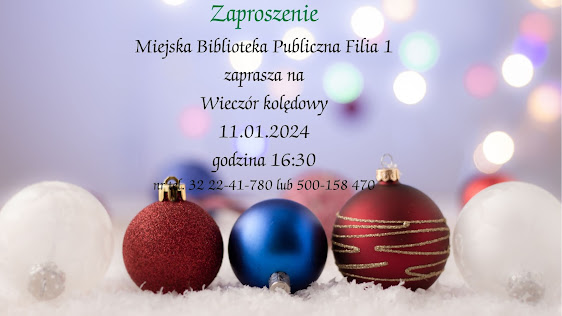 Zdjęcie z bombkami w kolorze białym, czerwonym i granatowym. W tle światełka. Szczegóły wydarzenia.