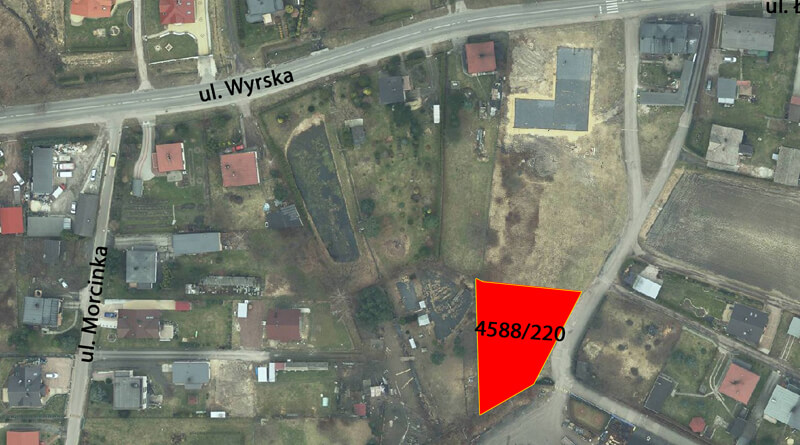 Grafika przedstawia działkę przeznaczoną na sprzedaż przy ulicy Wyrska